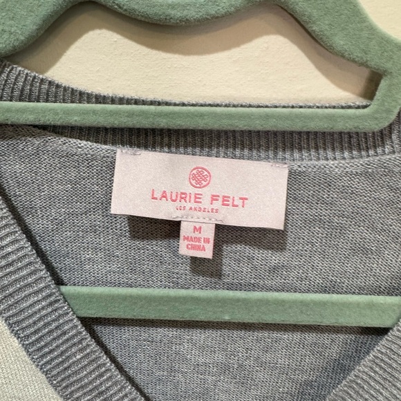 Laurie Felt Cashmere Blend Oversized v-neck Heart Sweater M Colorblock - Picture 6 of 7